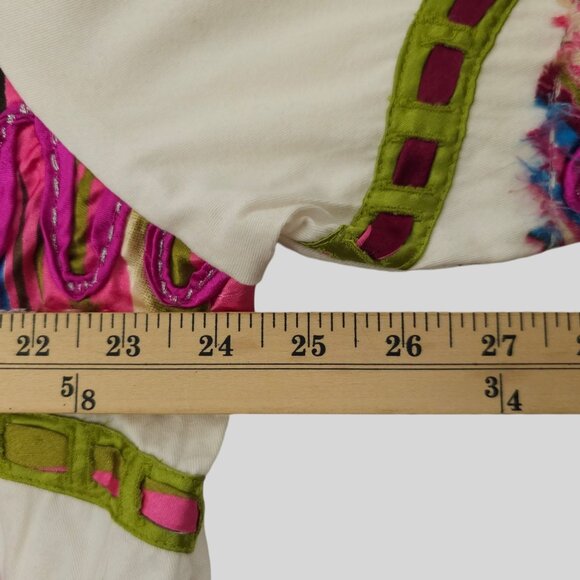 Bleu Bayou Open Front Jacket Size 1X Artsy Colorful 3/4 Sleeve Ribbon Applique - Picture 3 of 16